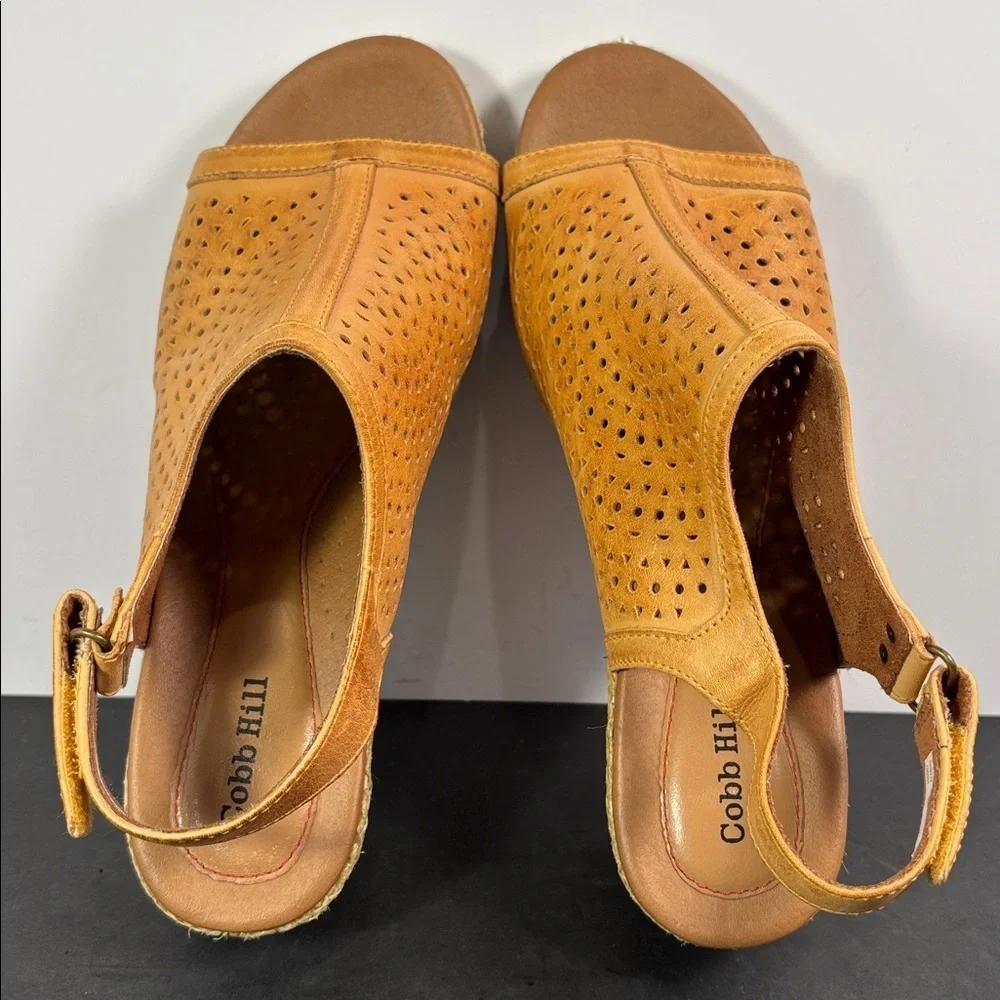 Cobb Hill Tan Leather Perforated Slingback Wedge Sandals Women’s 8